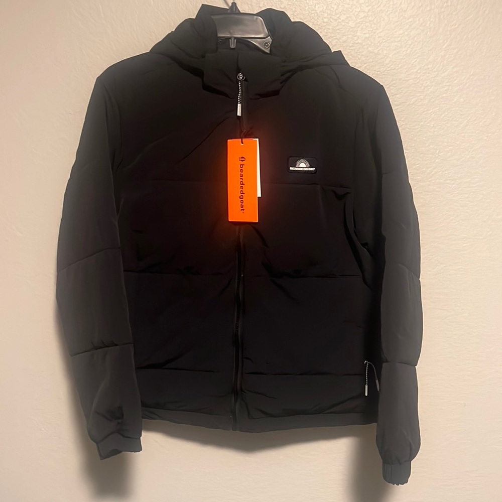 Bearded Goat: Black Puffy Full Zip Winter Jacket: : Medium: NEW WITH TAG